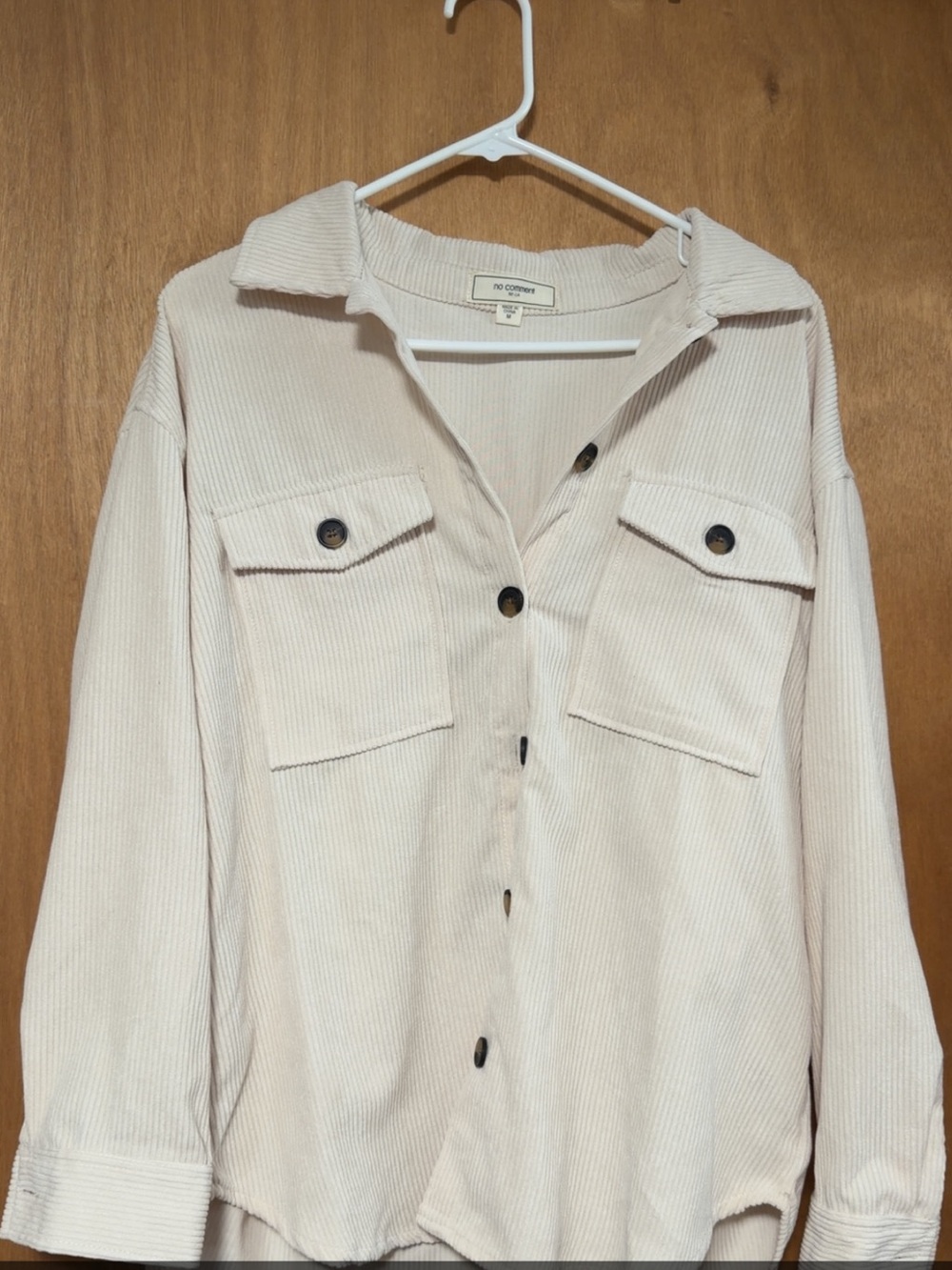 Cream Corduroy Button-Front Shacket - Medium
